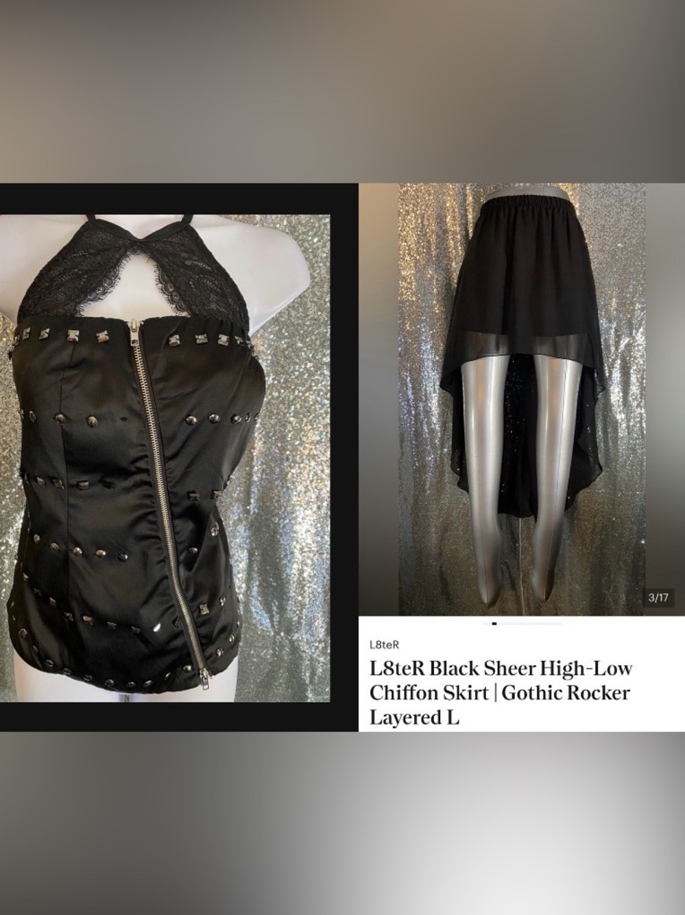 Y2K DOTS Black Studded Corset Halter Top-Glam Rock-Zip Front-XL-1 Top-3 personas